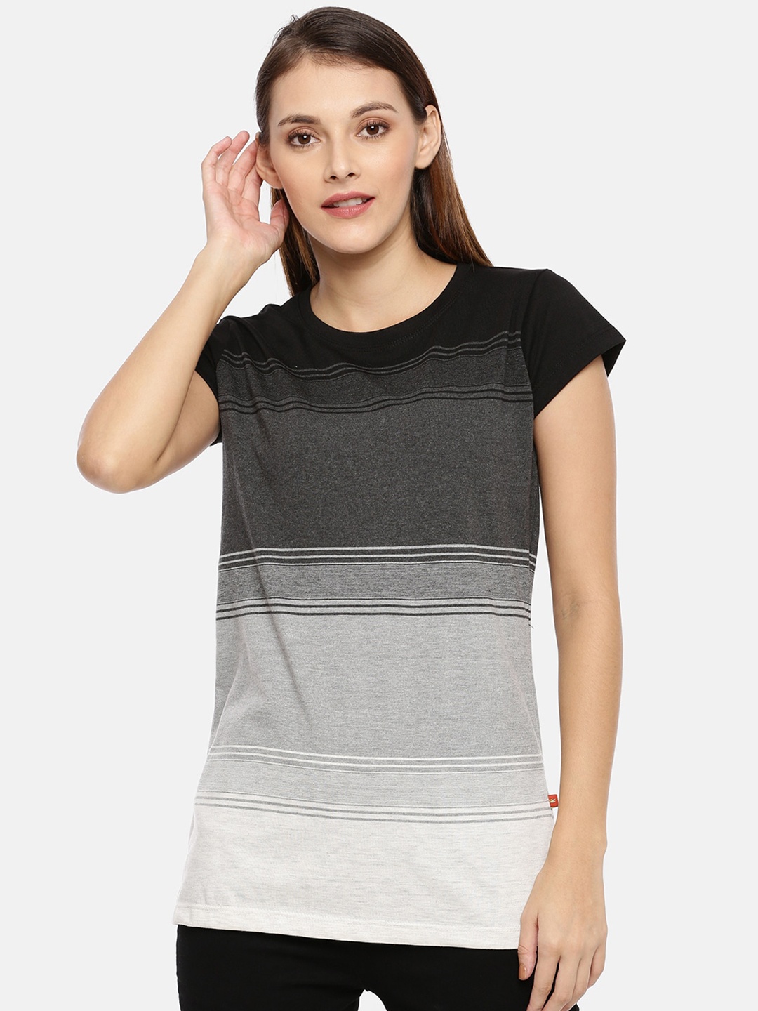 

GOLDSTROMS Women Black Striped T-shirt