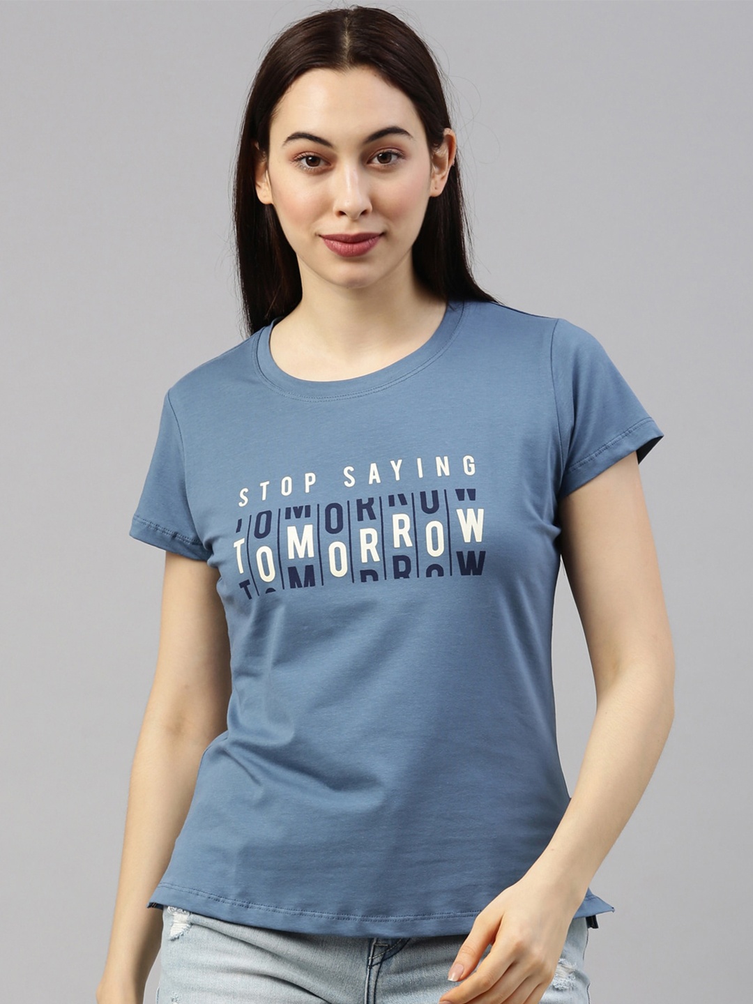 

GOLDSTROMS Women Blue Typography Printed T-shirt