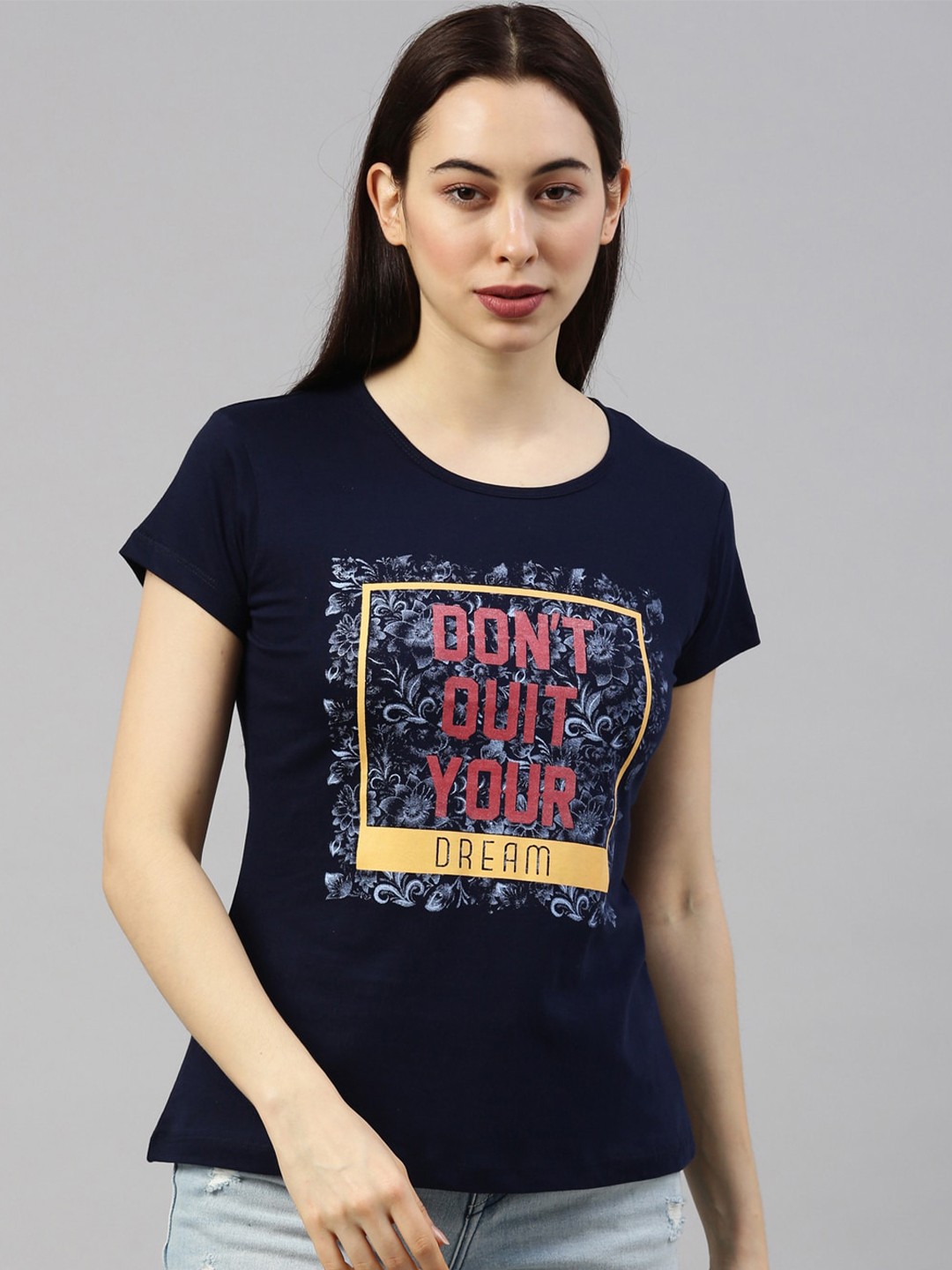 

GOLDSTROMS Women Black & Yellow Typography Printed Cotton T-shirt