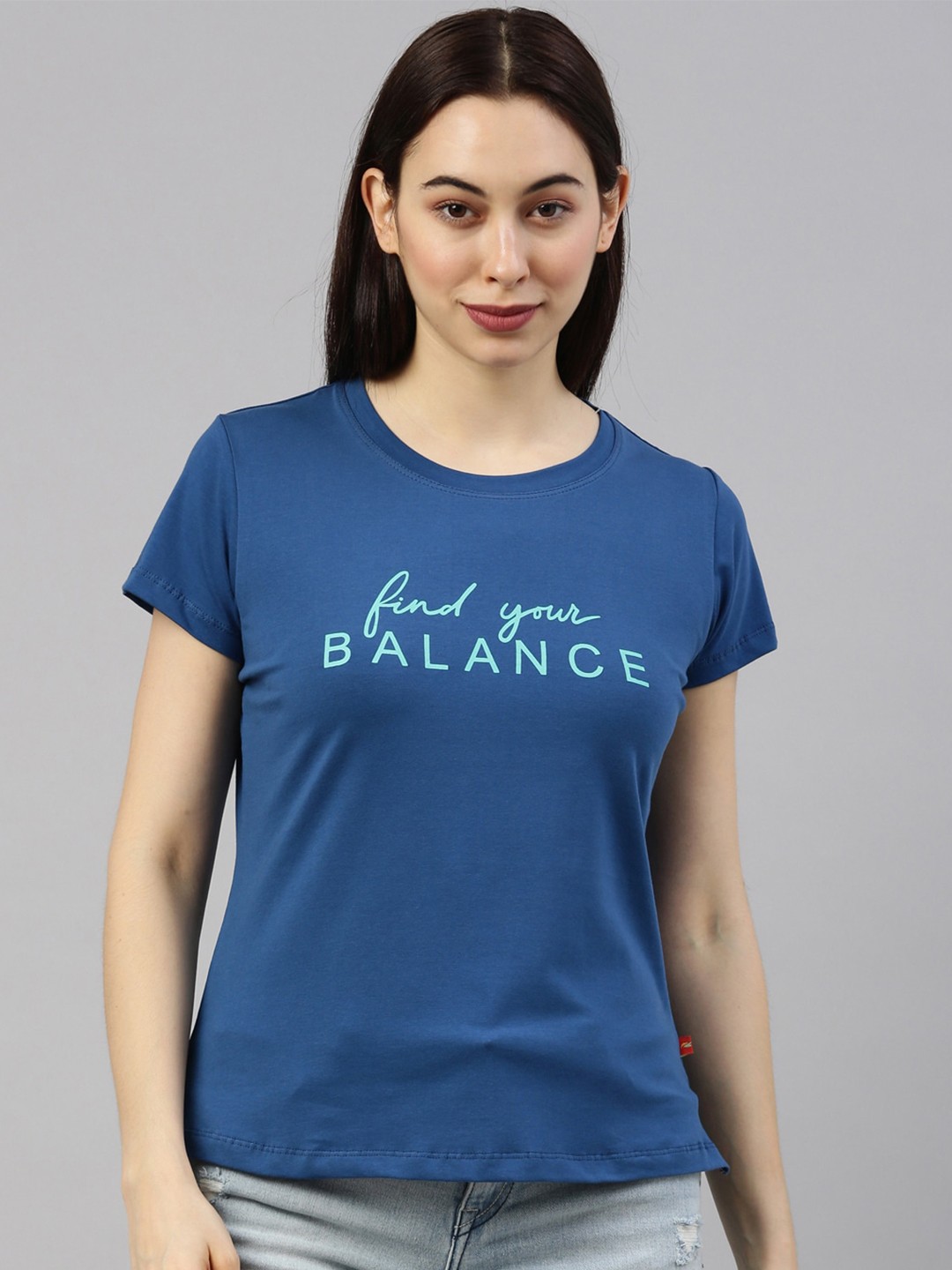 

GOLDSTROMS Women Blue Typography Printed T-shirt