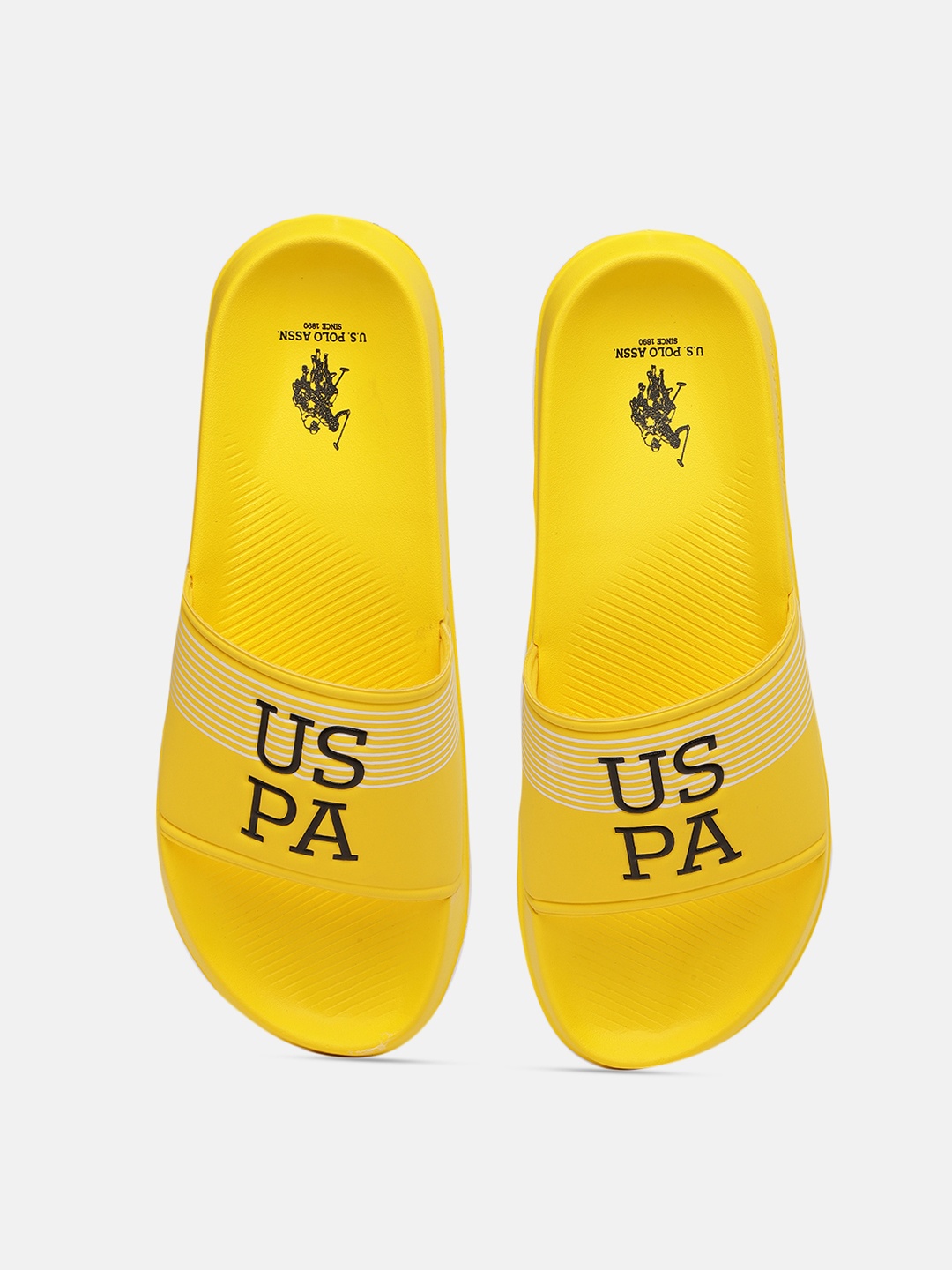 

U.S. Polo Assn. Men Yellow & Black Brand Logo Printed Sliders