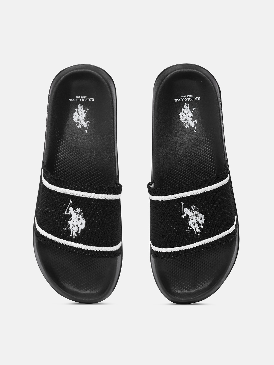 

U.S. Polo Assn. Men Black & White Brand Logo Printed Sliders