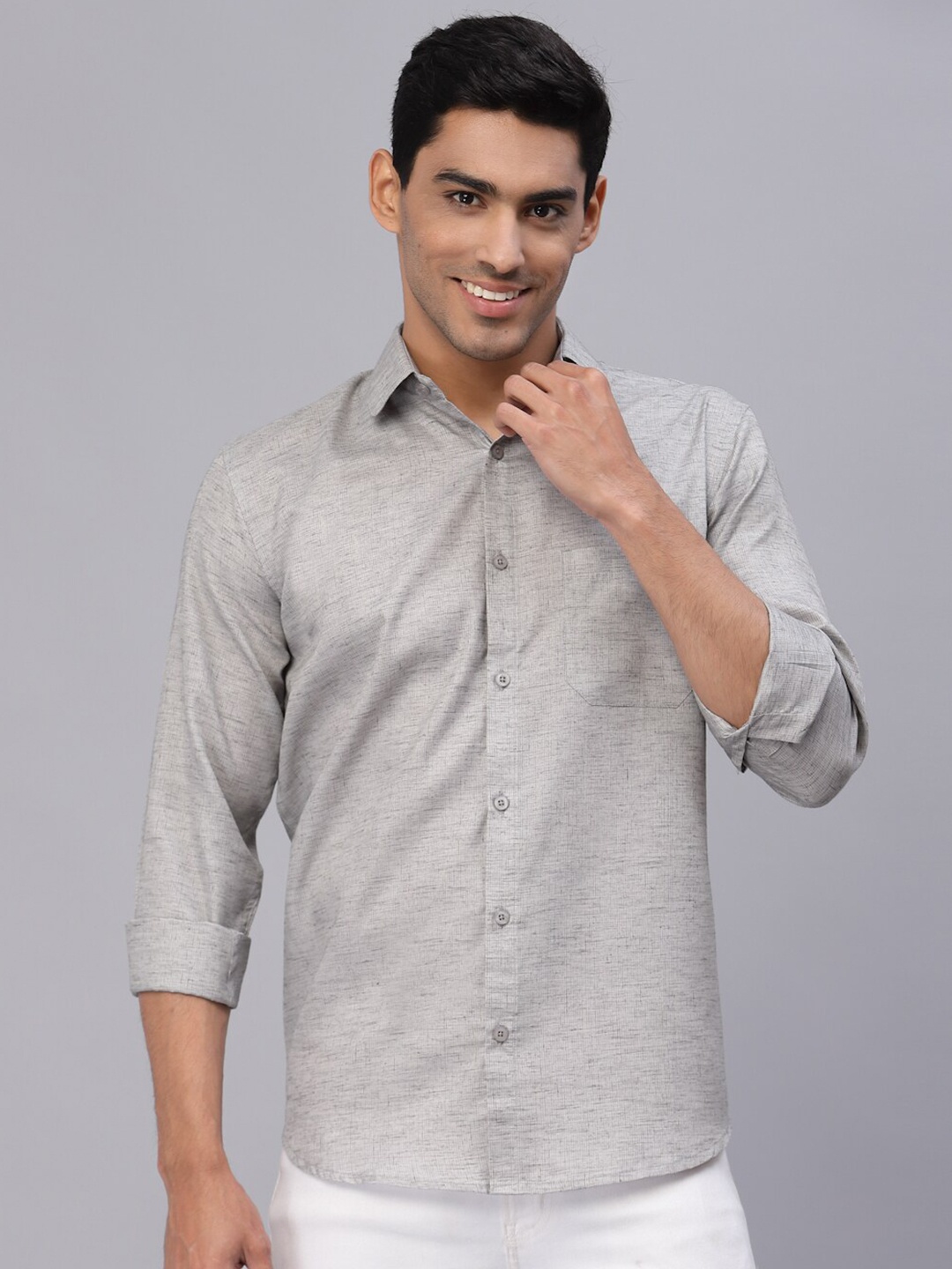 

NEUDIS Men Grey Classic Solid Cotton Formal Shirt
