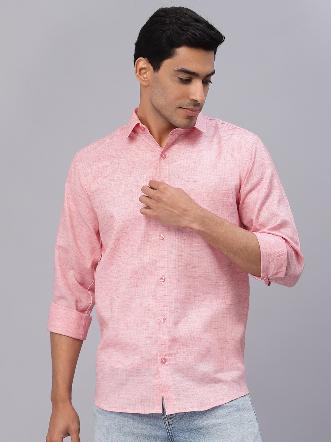 

NEUDIS Men Pink-Coloured Self Design Classic Cotton Formal Shirt