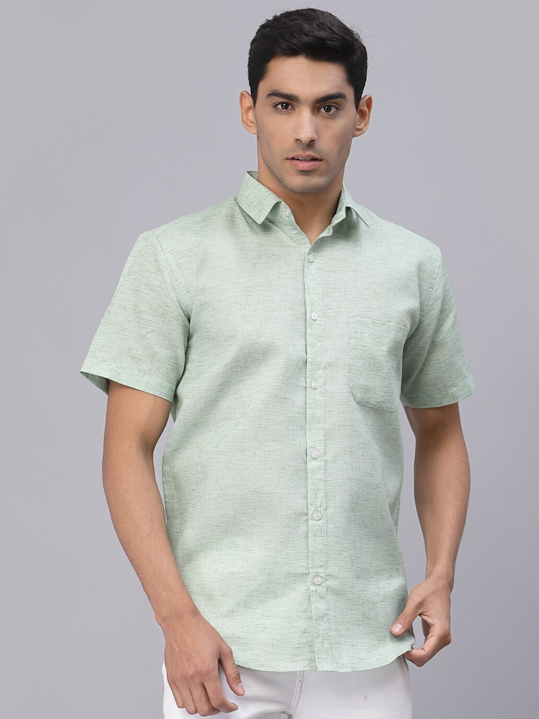 

NEUDIS Men Sage Self Design Classic Cotton Formal Shirt, Green