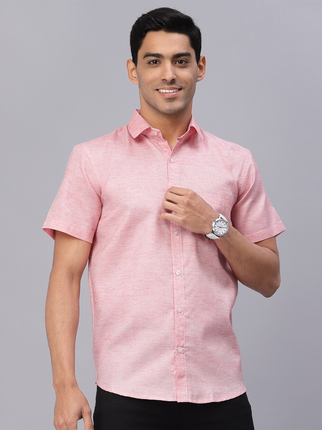 

NEUDIS Men Peach-Coloured Classic Semi Formal Shirt