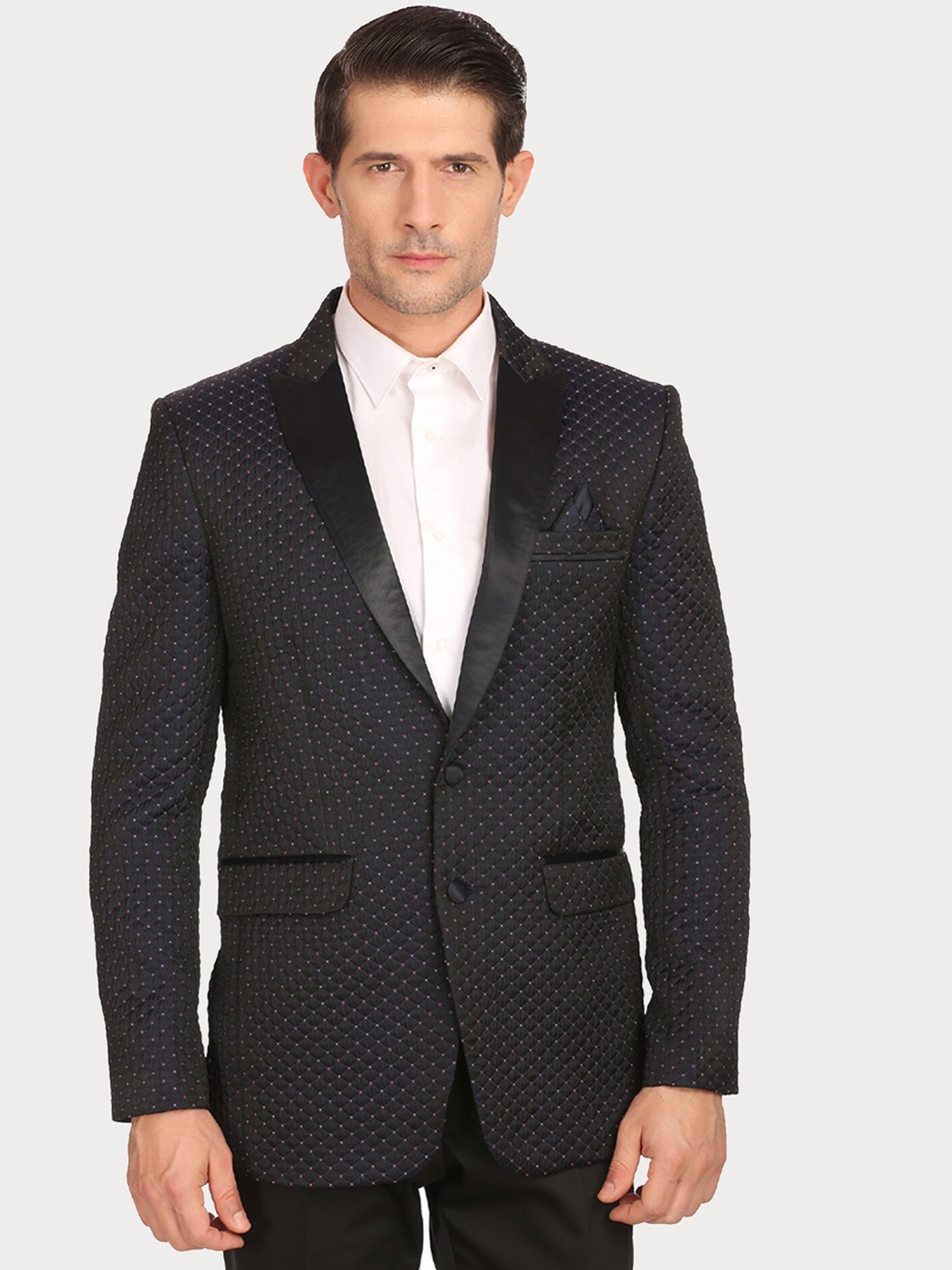 

LUXURAZI Knitted Solid Slim Fit Single Breasted Formal Blazer, Black