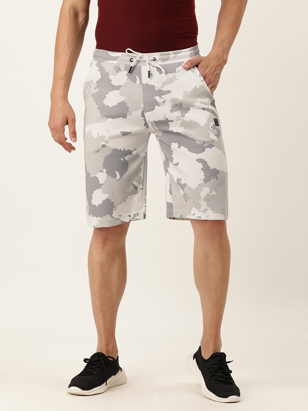 

Proline Active Men Off White & Grey Camouflage Print Shorts with Rapid-Dry Technology