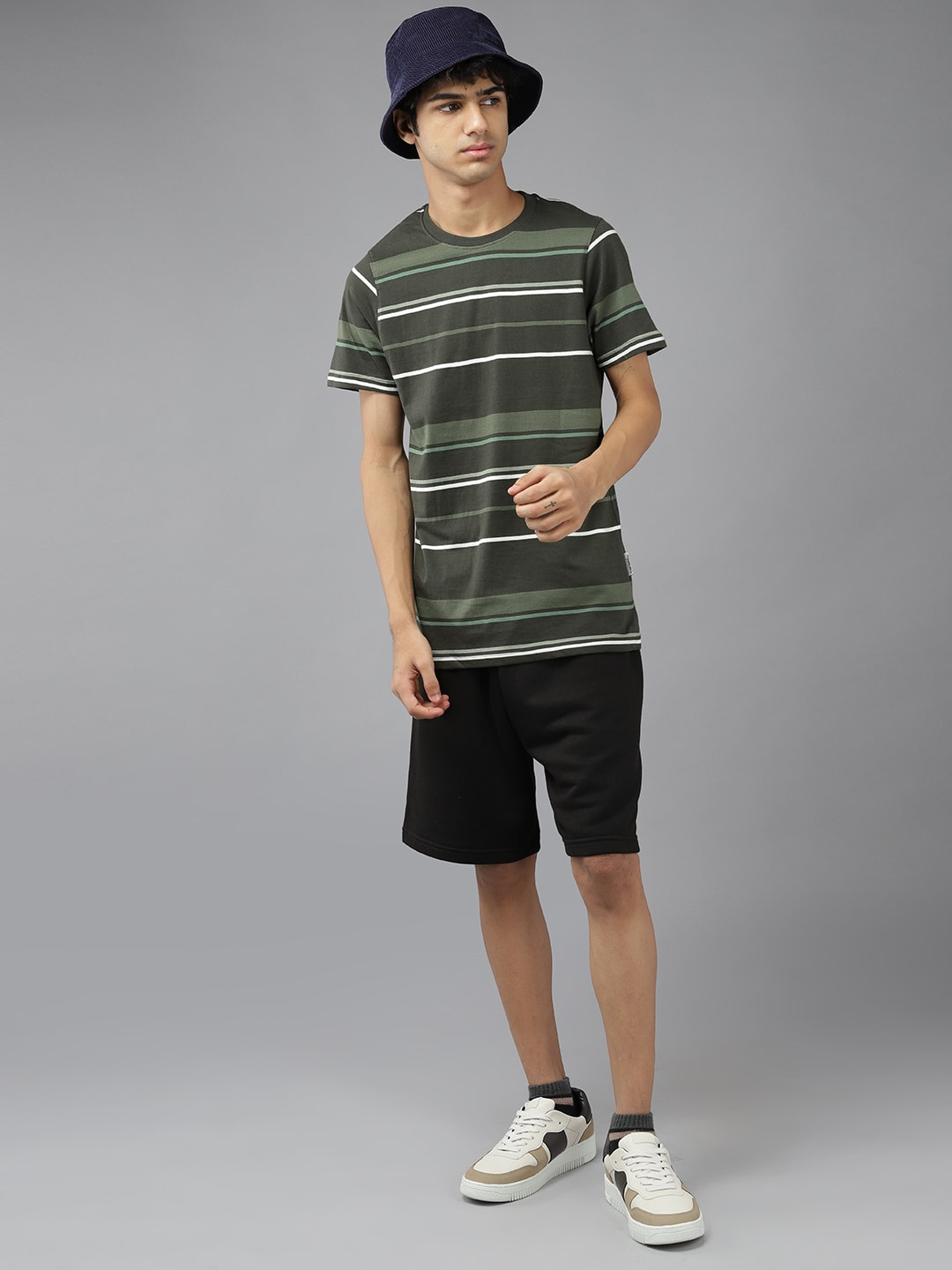 

UTH by Roadster Boys Green & White Striped Cotton T-shirt