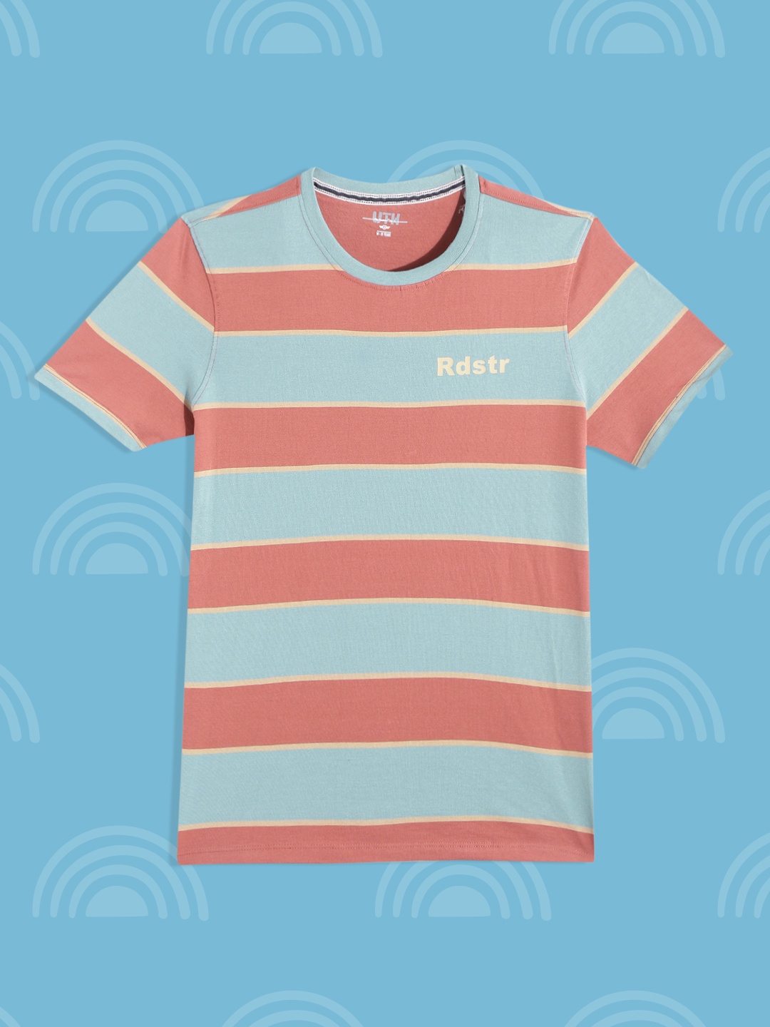 

UTH by Roadster Boys Blue & Rust Red Striped Pure Cotton T-shirt