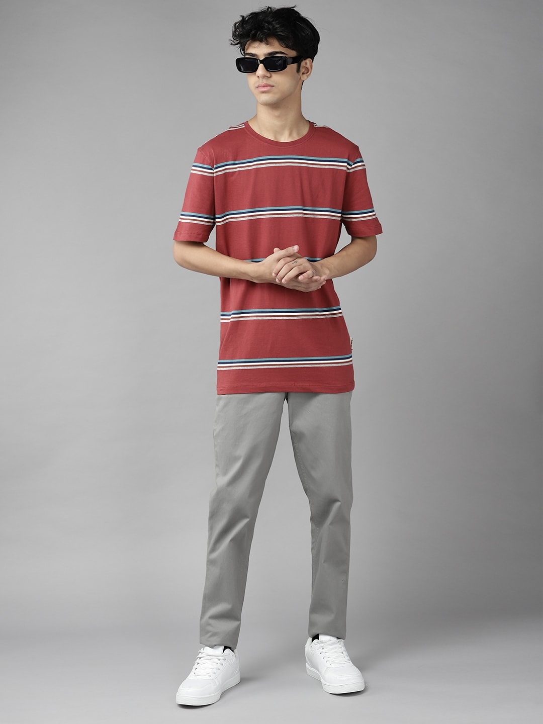 

UTH by Roadster Boys Red & Blue Pure Cotton Striped T-shirt