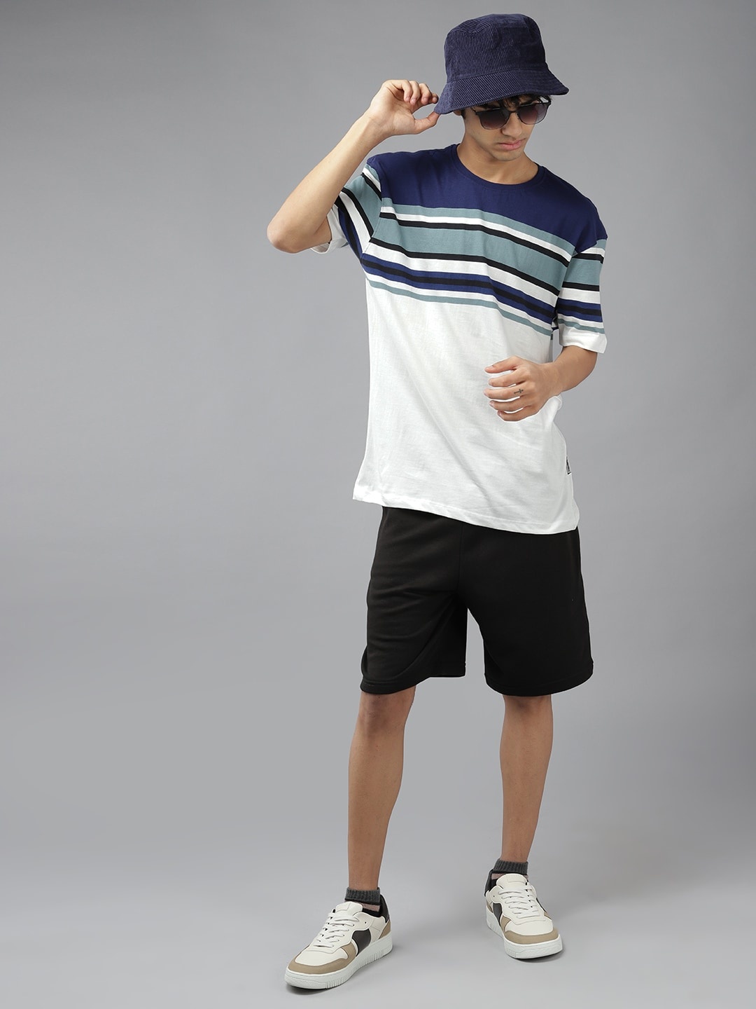

UTH by Roadster Boys Blue & White Striped Pure Cotton T-shirt