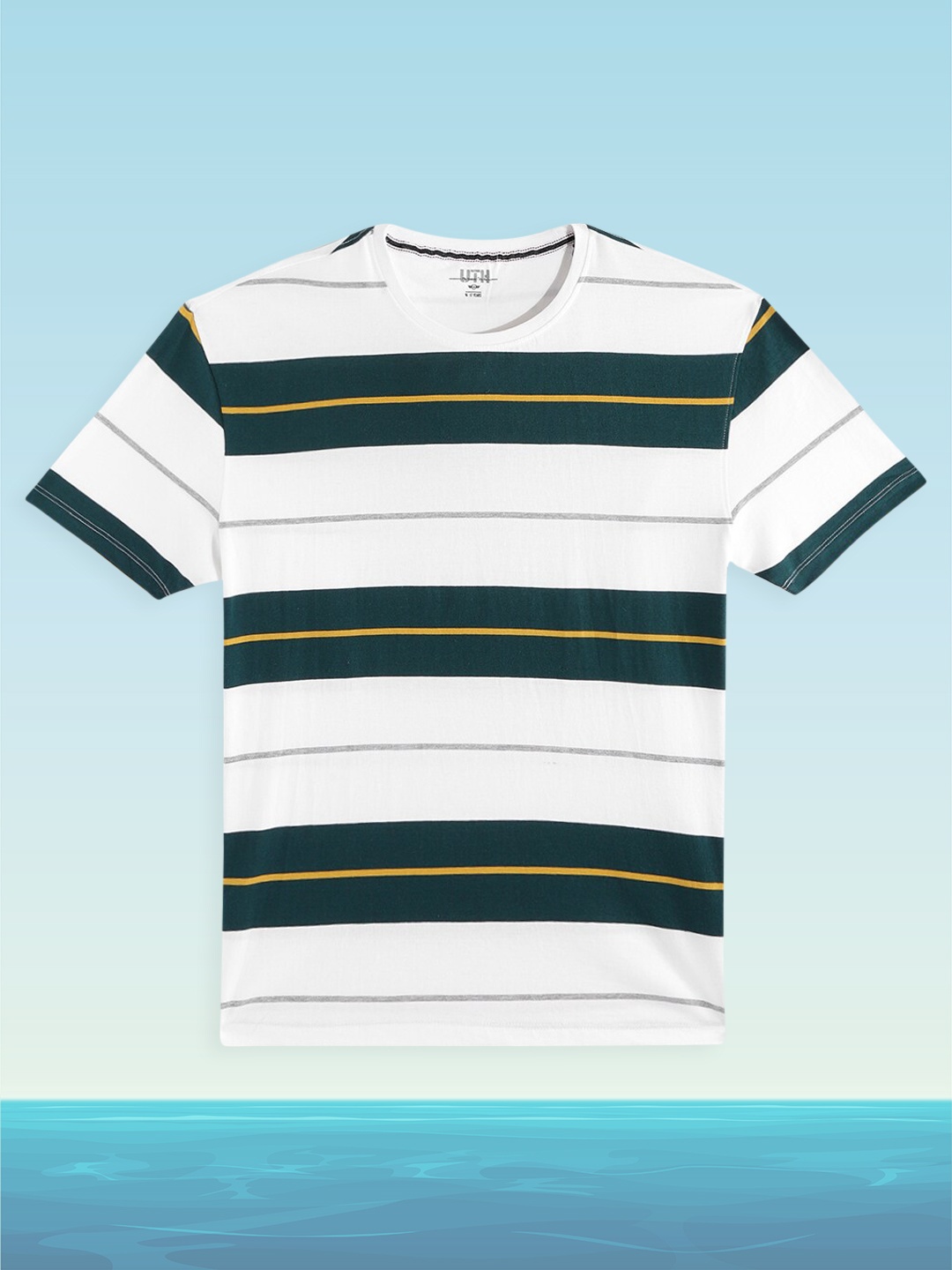 

UTH by Roadster Boys White & Green Striped Pure Cotton T-shirt