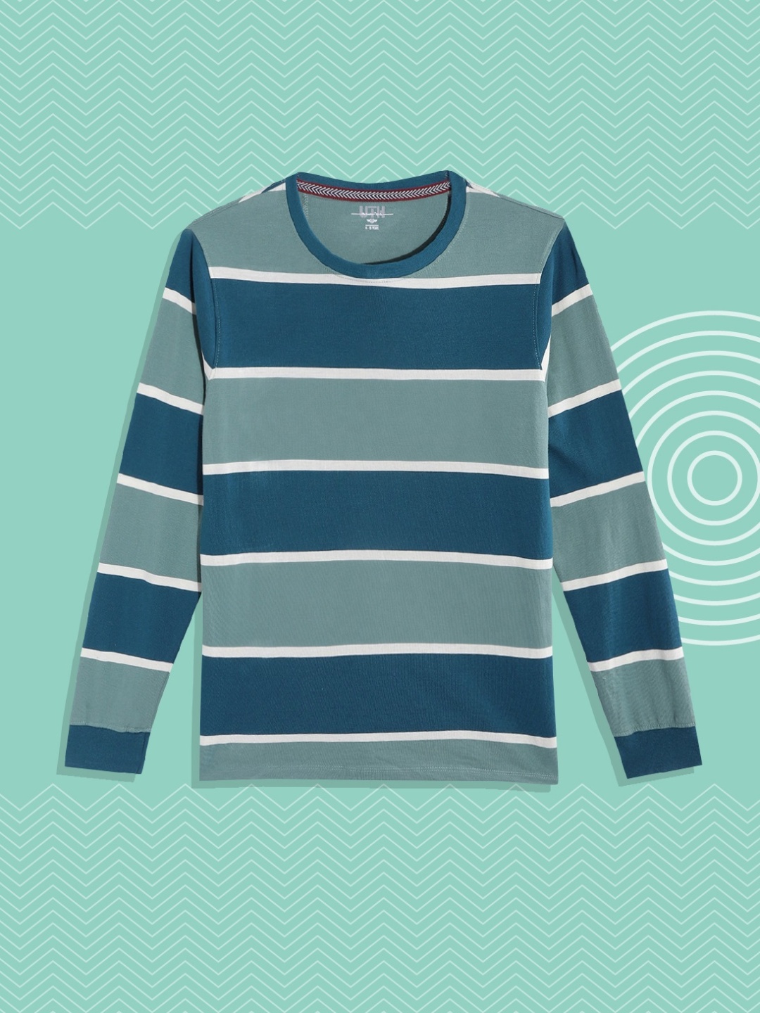 

UTH by Roadster Teen Boys Blue & White Pure Cotton Striped T-shirt