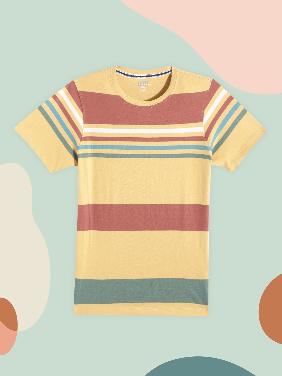 

UTH by Roadster Boys Beige & Rust Red Striped Pure Cotton T-shirt
