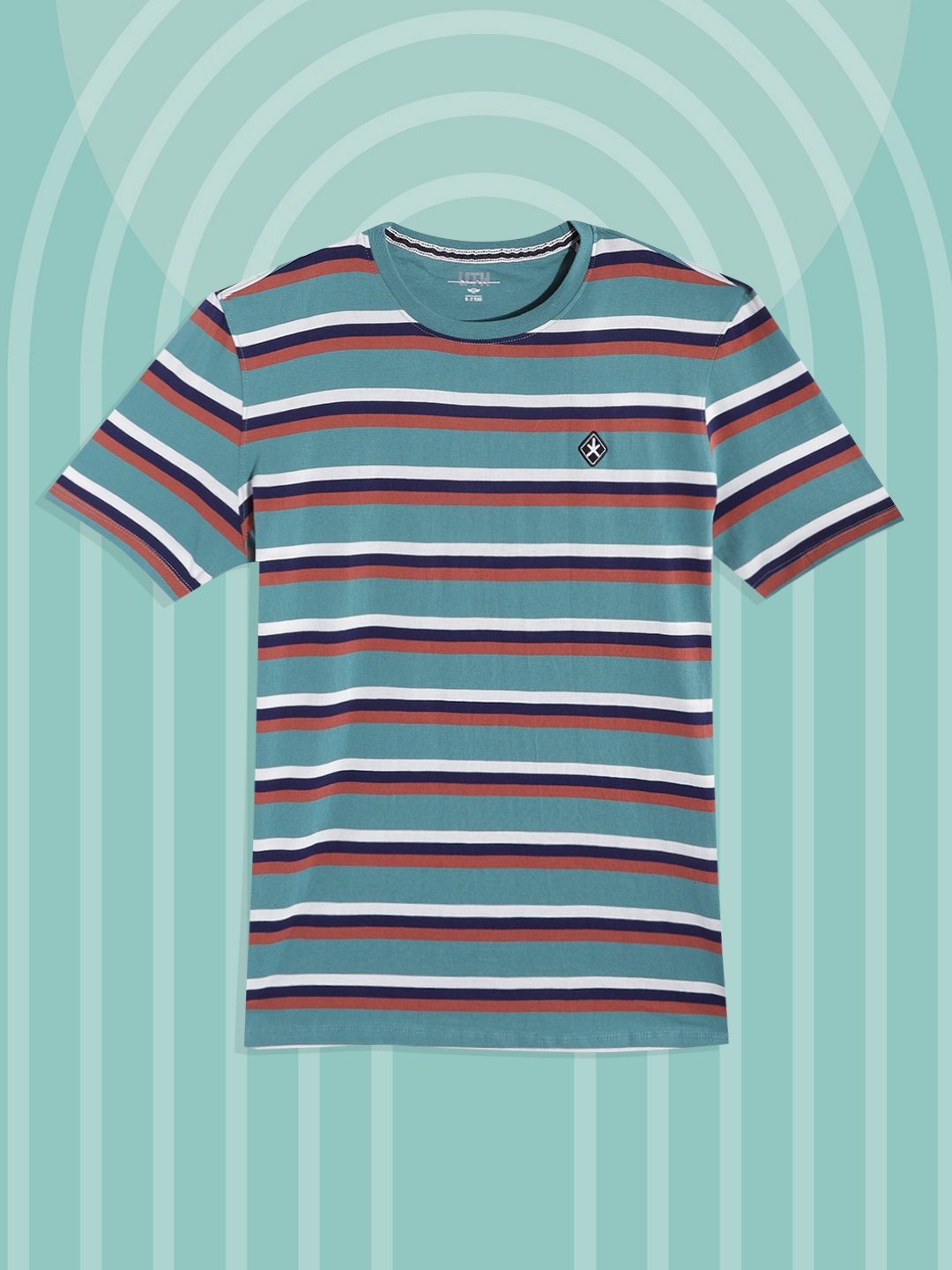 

UTH by Roadster Boys Green & Brown Striped Pure Cotton T-shirt