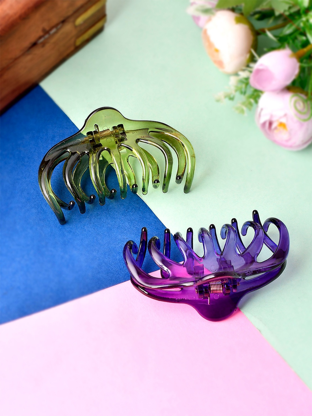 

Silvermerc Designs Women Purple & Green Set of 2 Claw Clips