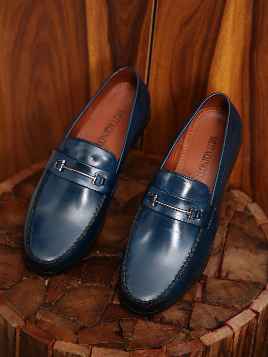 

MUTAQINOTI Men Blue Patent Leather Loafers