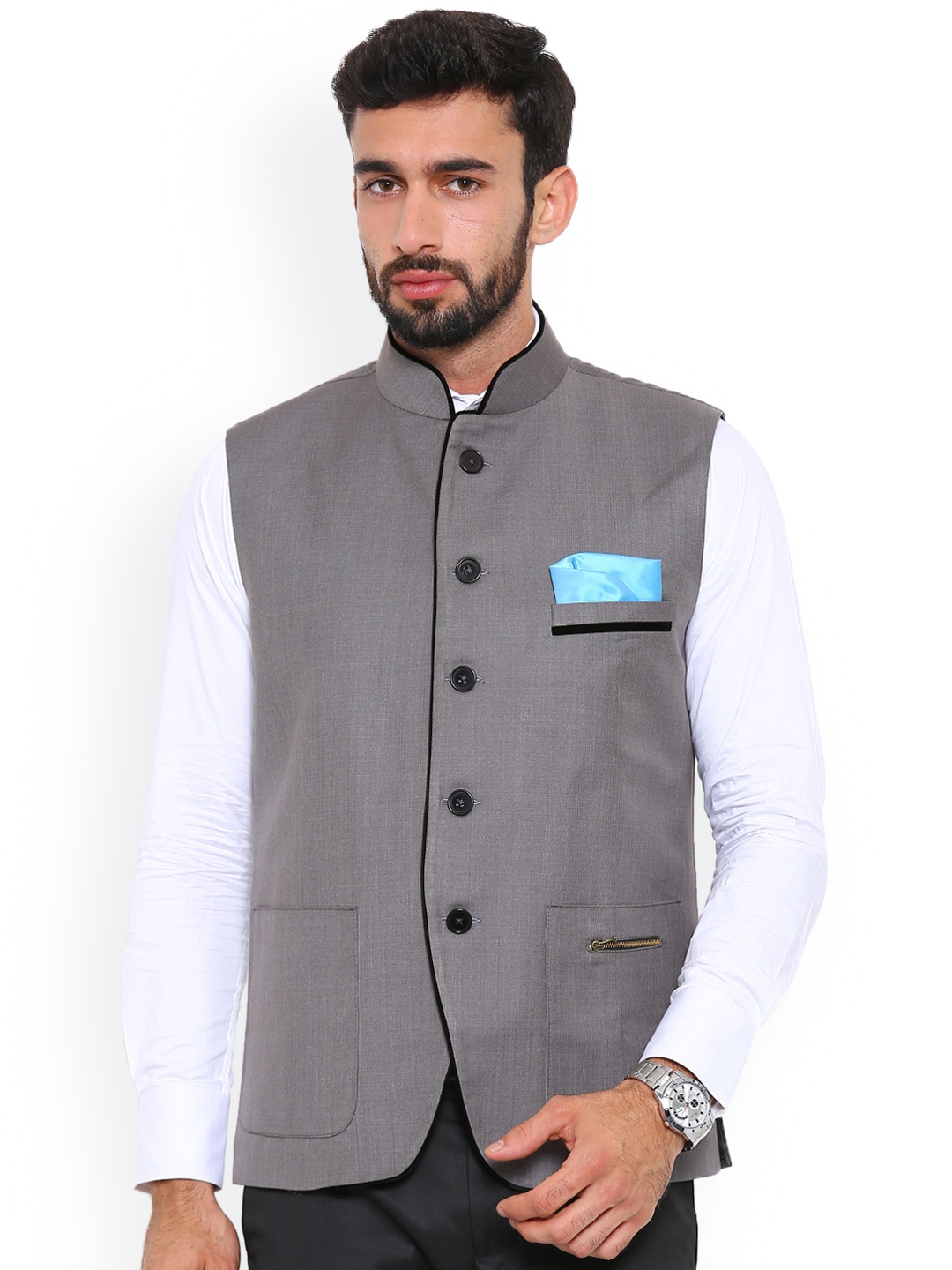 

Shaftesbury London Grey Nehru Jacket