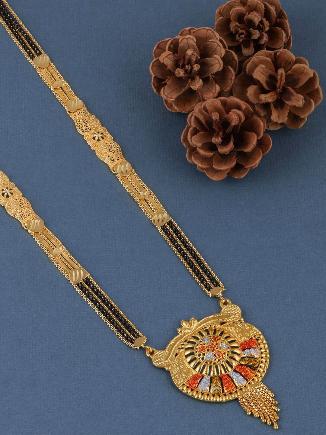 

Brandsoon Gold-Plated & Black Beaded Mangalsura