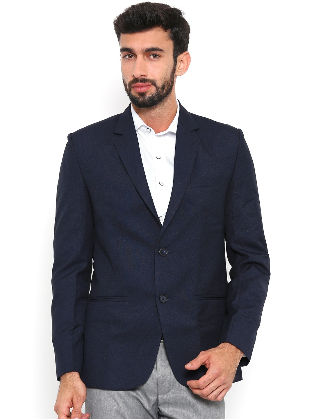 

Shaftesbury London Navy Regular Fit Single-Breasted Formal Pure Cotton Blazer, Navy blue