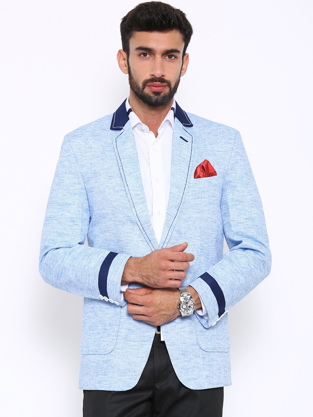 

Shaftesbury London Men Blue Regular Fit Single-Breasted Casual Blazer