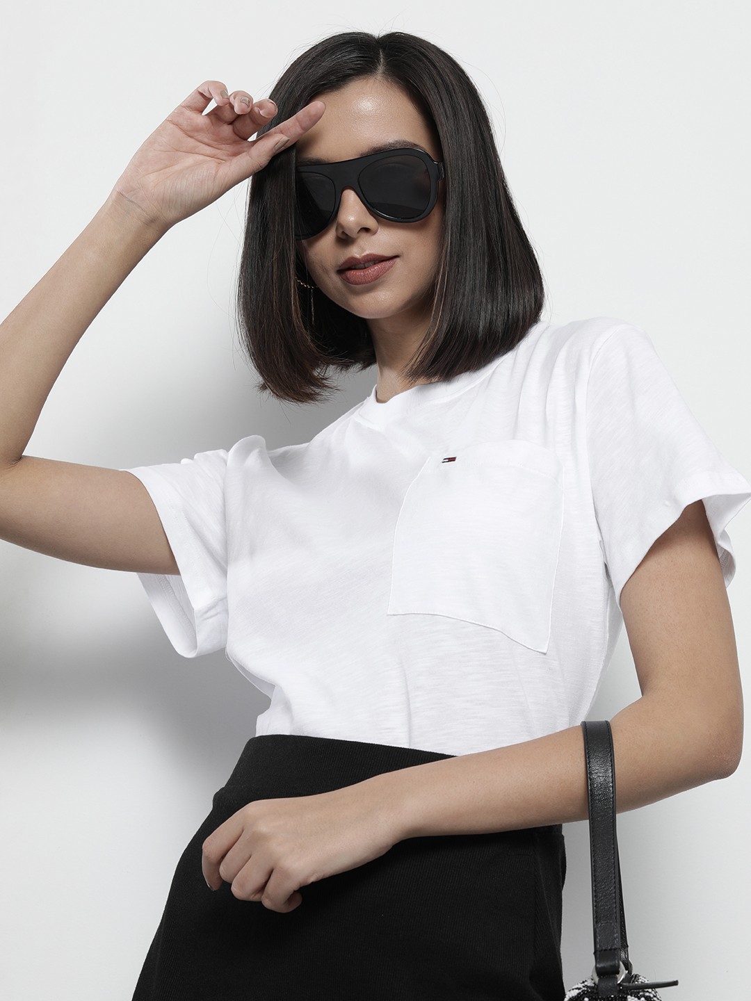

Tommy Hilfiger Women White Solid Pure Cotton Boxy T-shirt With Chest Pocket