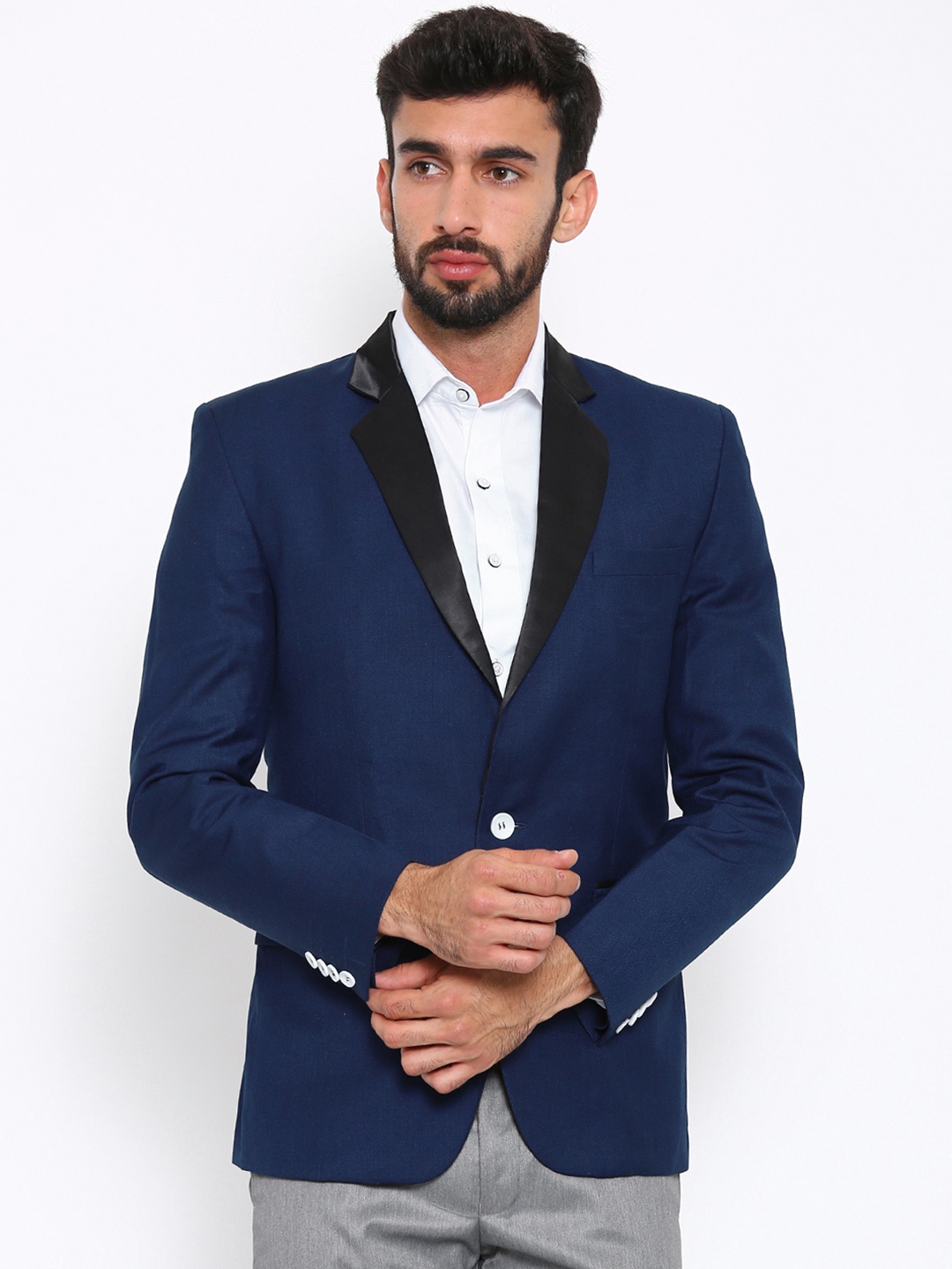 

Shaftesbury London Blue Regular Fit Single-Breasted Tuxedo Pure Cotton Blazer
