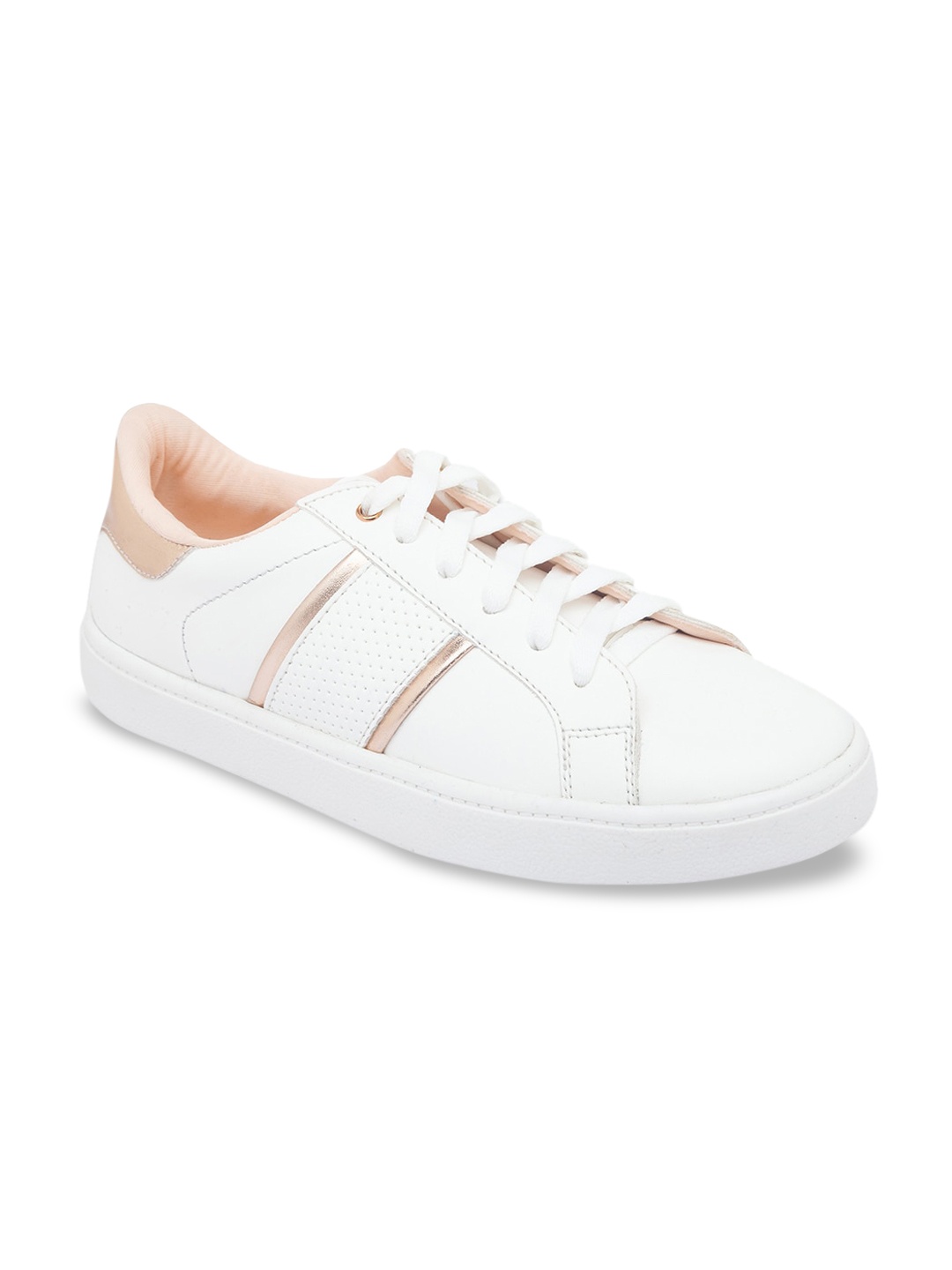 

CERIZ Women White & Rose Gold-Toned Perforations PU Sneakers