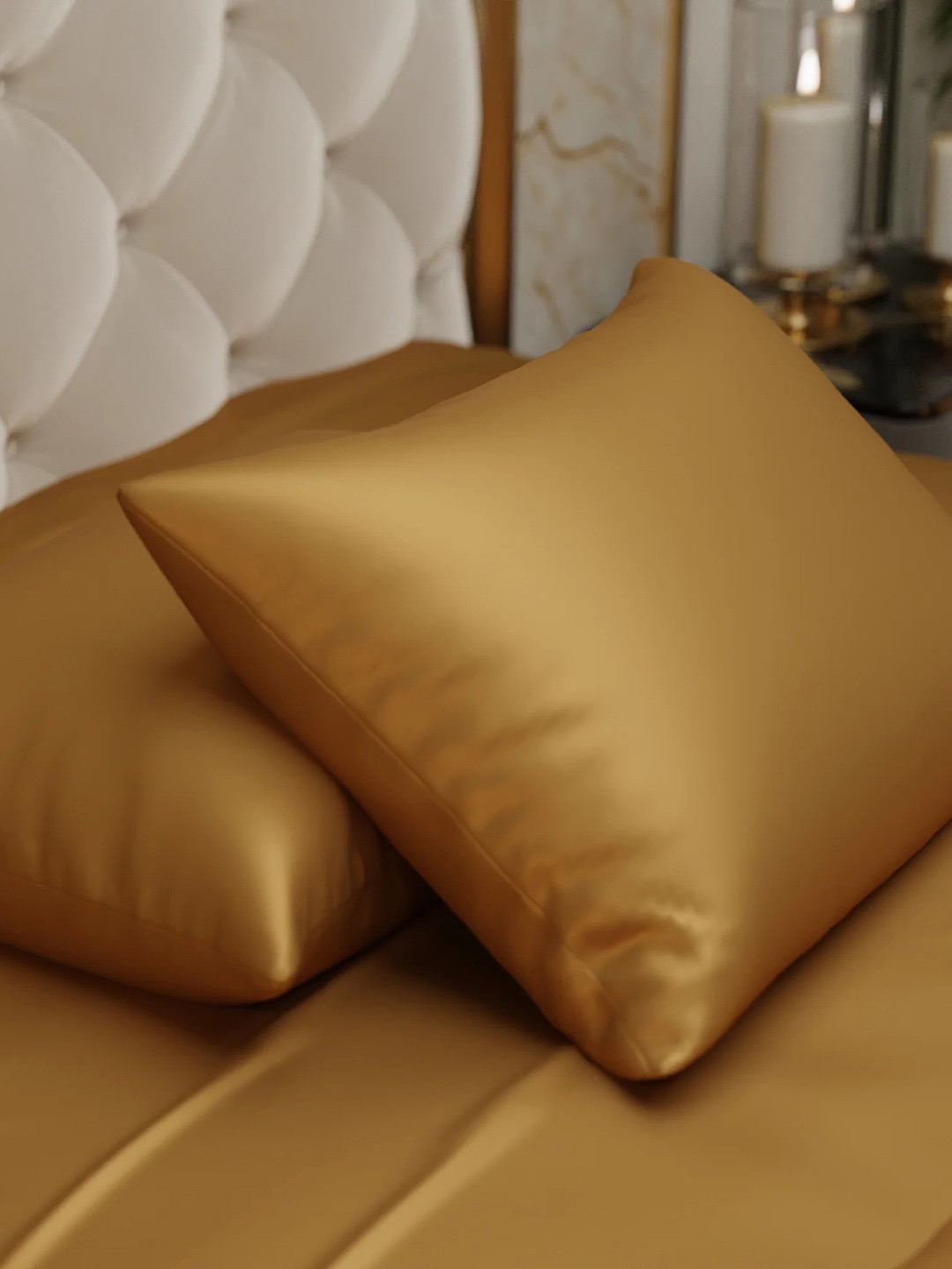 

ROMEE Set Of 2 Golden Solid Pillow Covers, Gold