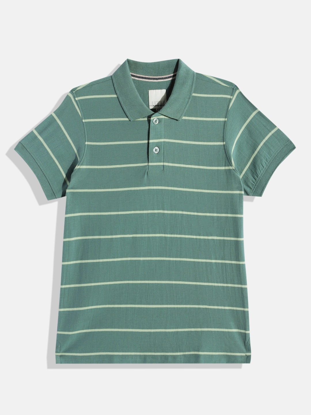 

UTH by Roadster Boys Striped Pure Cotton Polo Collar T-shirt, Green