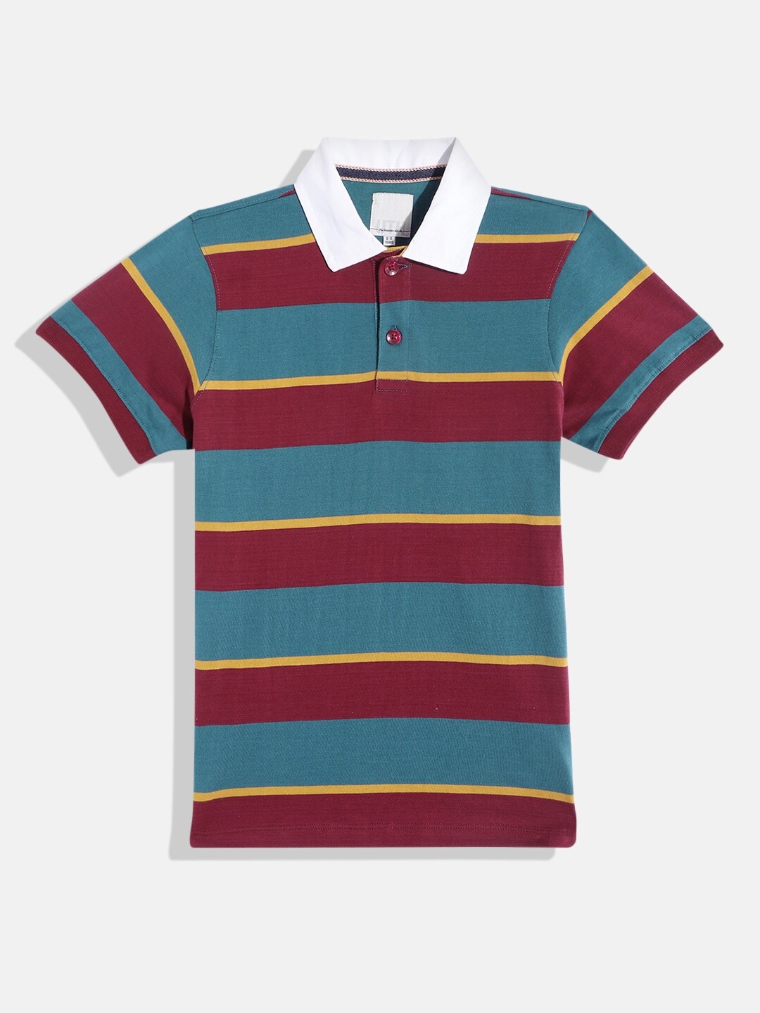 

UTH by Roadster Teen Boys Striped Polo Collar Pure Cotton T-shirt, Blue