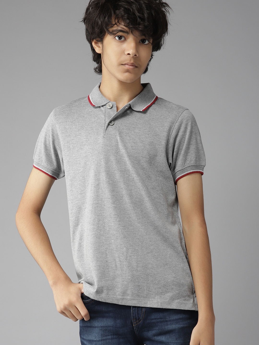 

UTH by Roadster Boys Grey Melange Polo Collar T-shirt