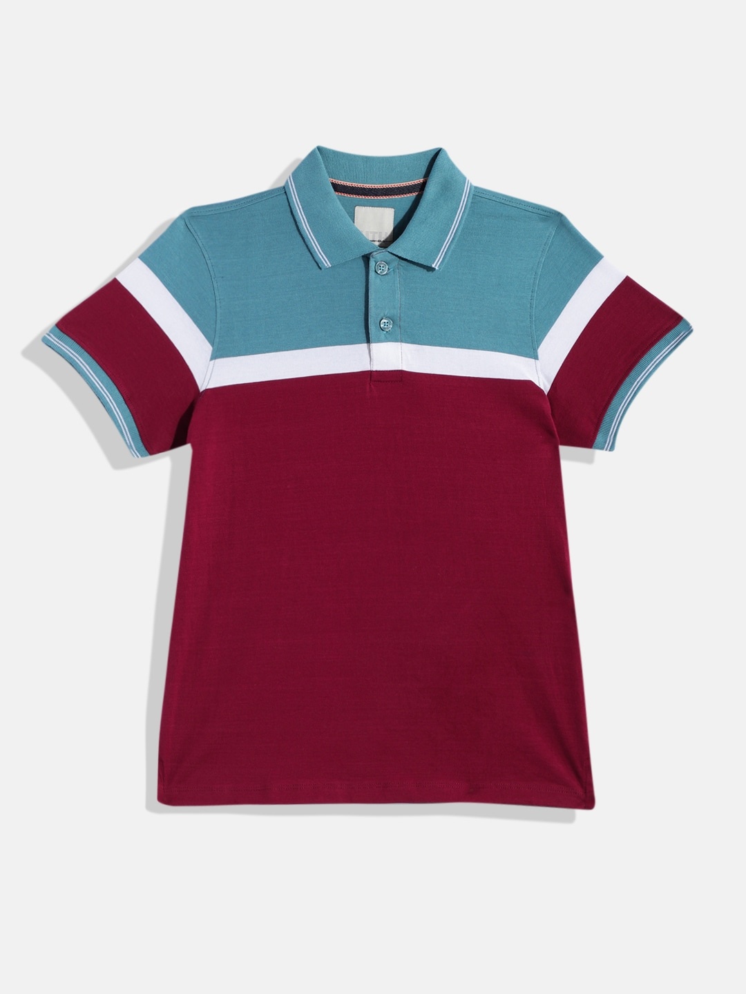 

UTH by Roadster Boys Colourblocked Pure Cotton Polo Collar T-shirt, Maroon