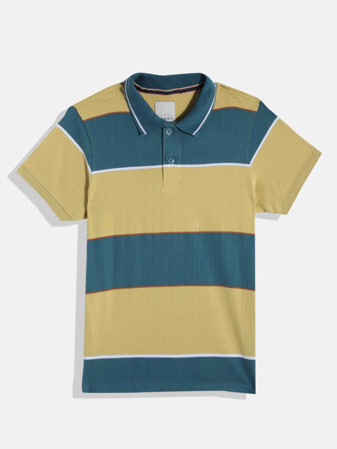 

UTH by Roadster Boys Pure Cotton Striped Polo Collar T-shirt, Green