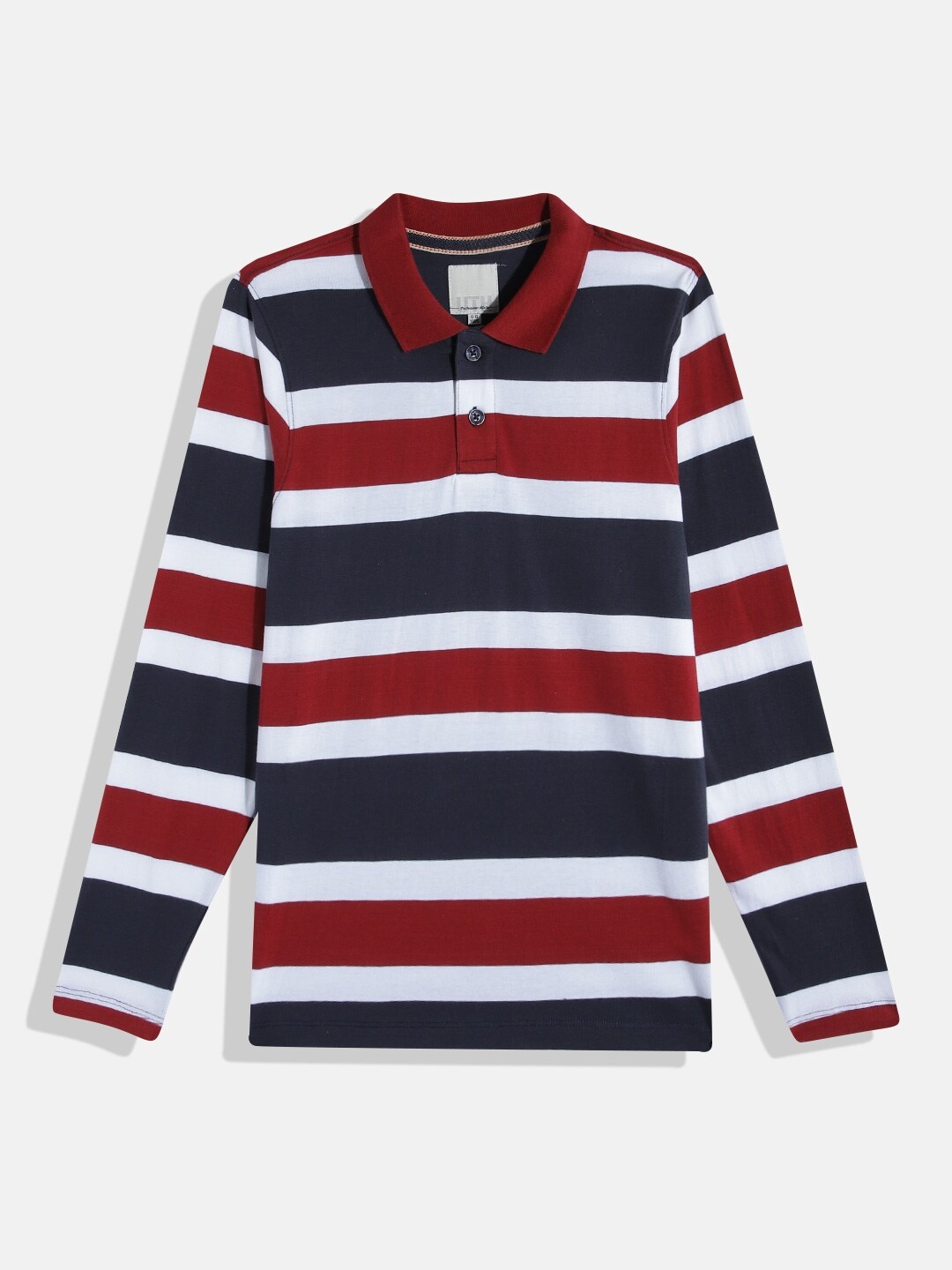 

UTH by Roadster Boys Pure Cotton Striped Polo Collar T-shirt, Navy blue