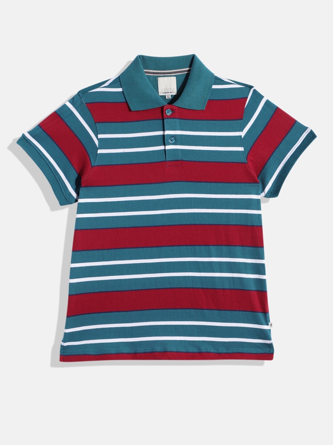 

UTH by Roadster Boys Striped Pure Cotton Polo Collar T-shirt, Red