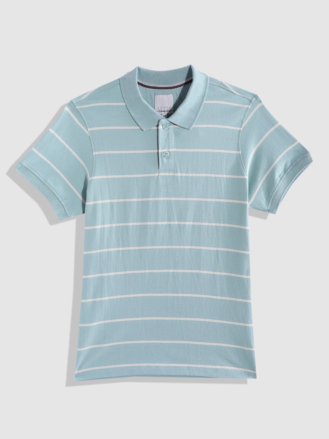 

UTH by Roadster Boys Blue & White Striped Cotton Polo Collar T-shirt