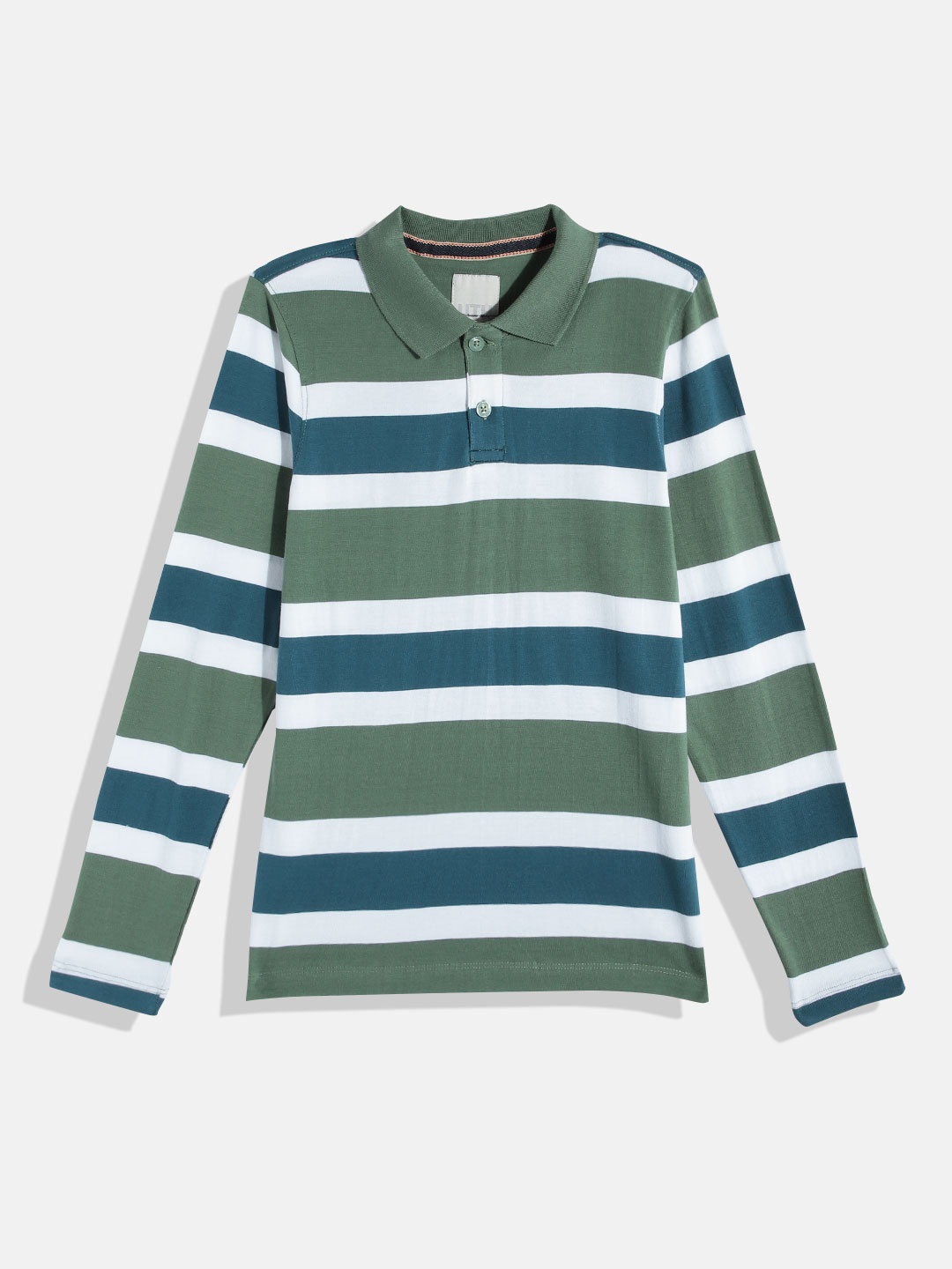 

UTH by Roadster Boys Pure Cotton Striped Polo Collar T-shirt, Green