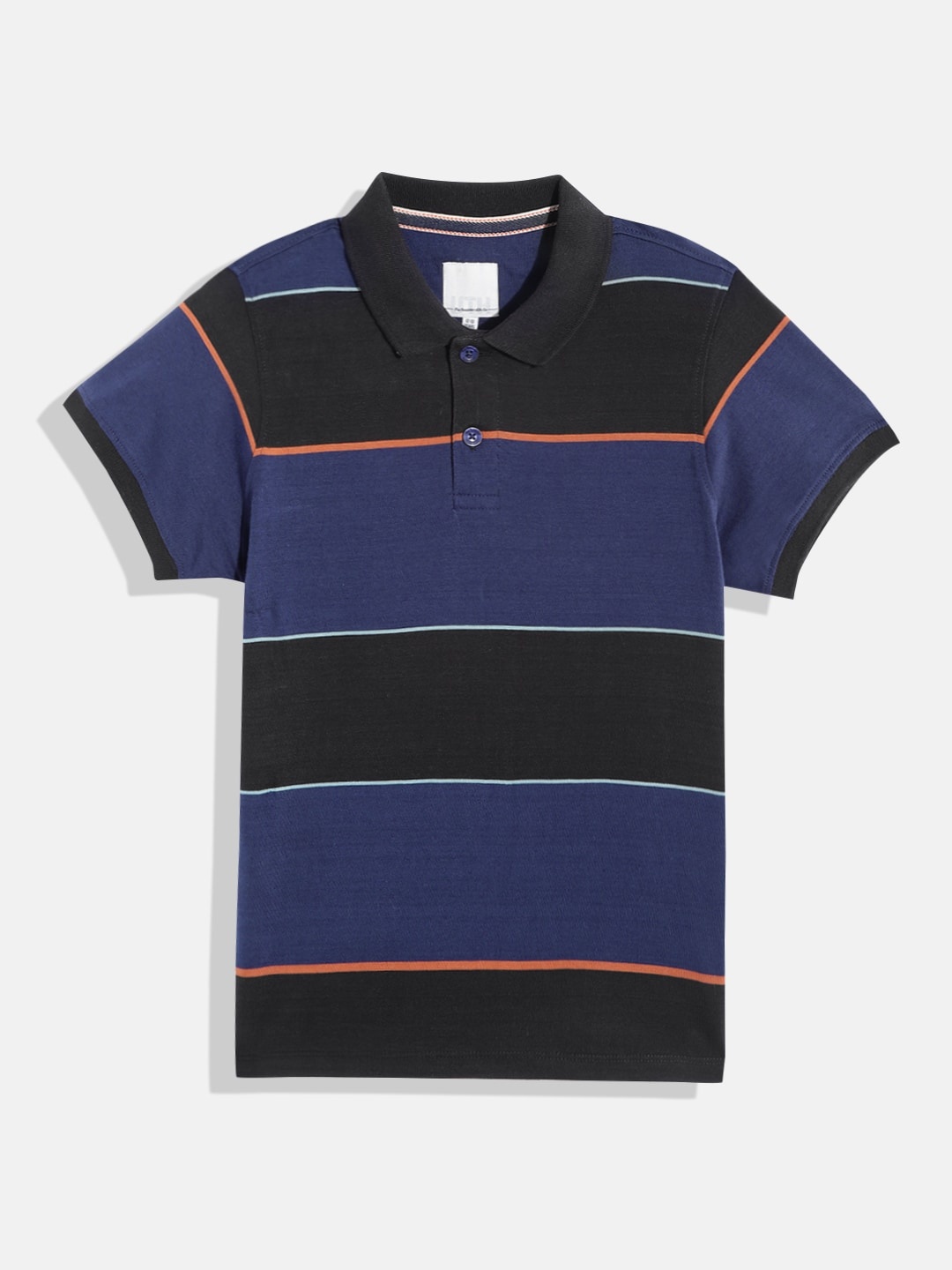 

UTH by Roadster Teen Boys Striped Polo Collar Pure Cotton T-shirt, Navy blue