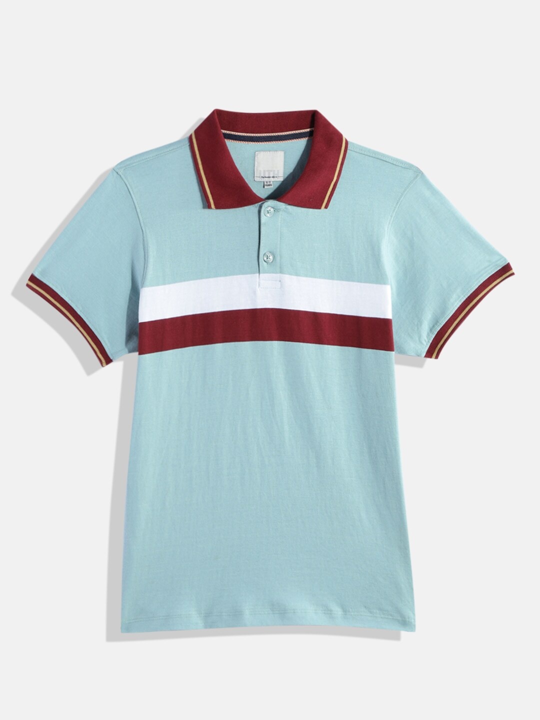 

UTH by Roadster Boys Striped Pure Cotton Polo Collar T-shirt, Blue