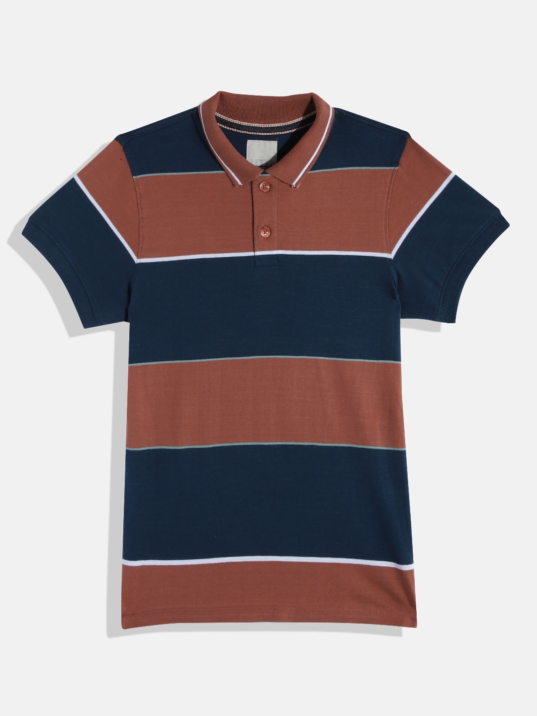 

UTH by Roadster Boys Pure Cotton Striped Polo Collar T-shirt, Brown