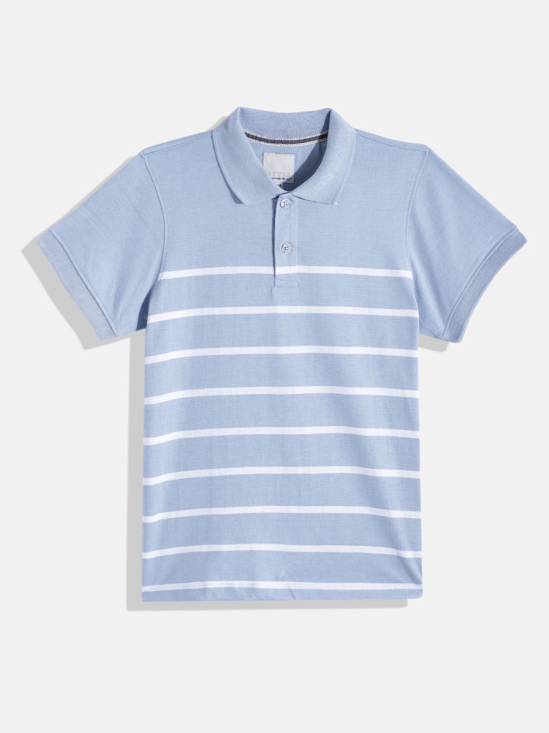 

UTH by Roadster Teen Boys Blue & White Striped Polo Collar T-shirt