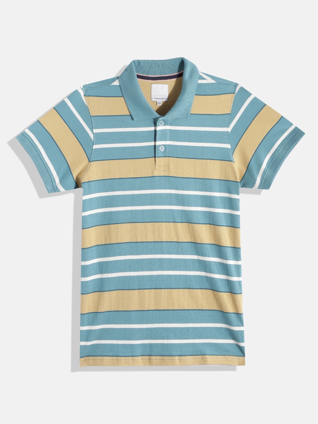 

UTH by Roadster Teen Boys Blue & White Striped Polo Collar T-shirt