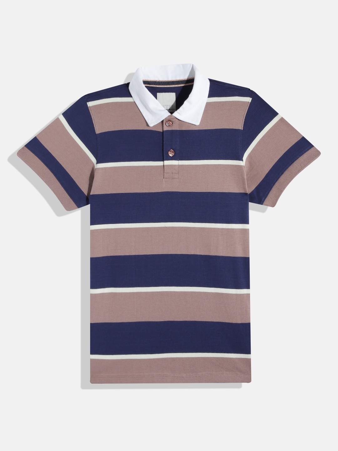 

UTH by Roadster Boys Pure Cotton Striped Polo Collar T-shirt, Grey