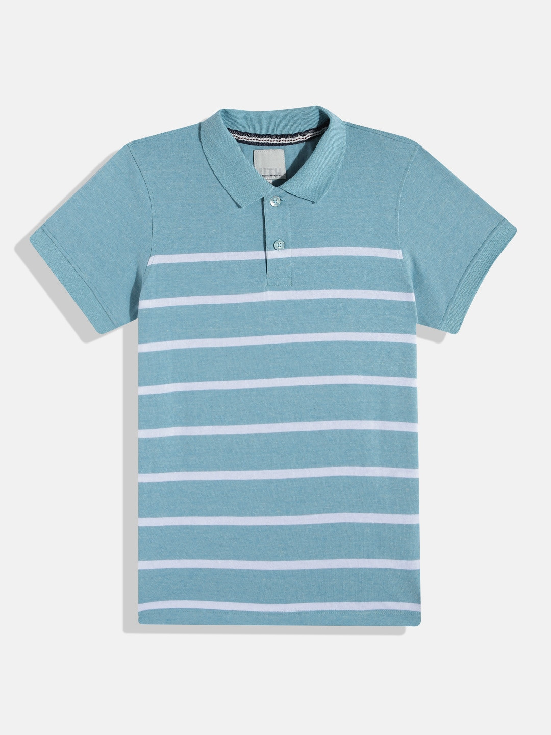 

UTH by Roadster Boys Pure Cotton Striped Polo Collar T-shirt, Blue