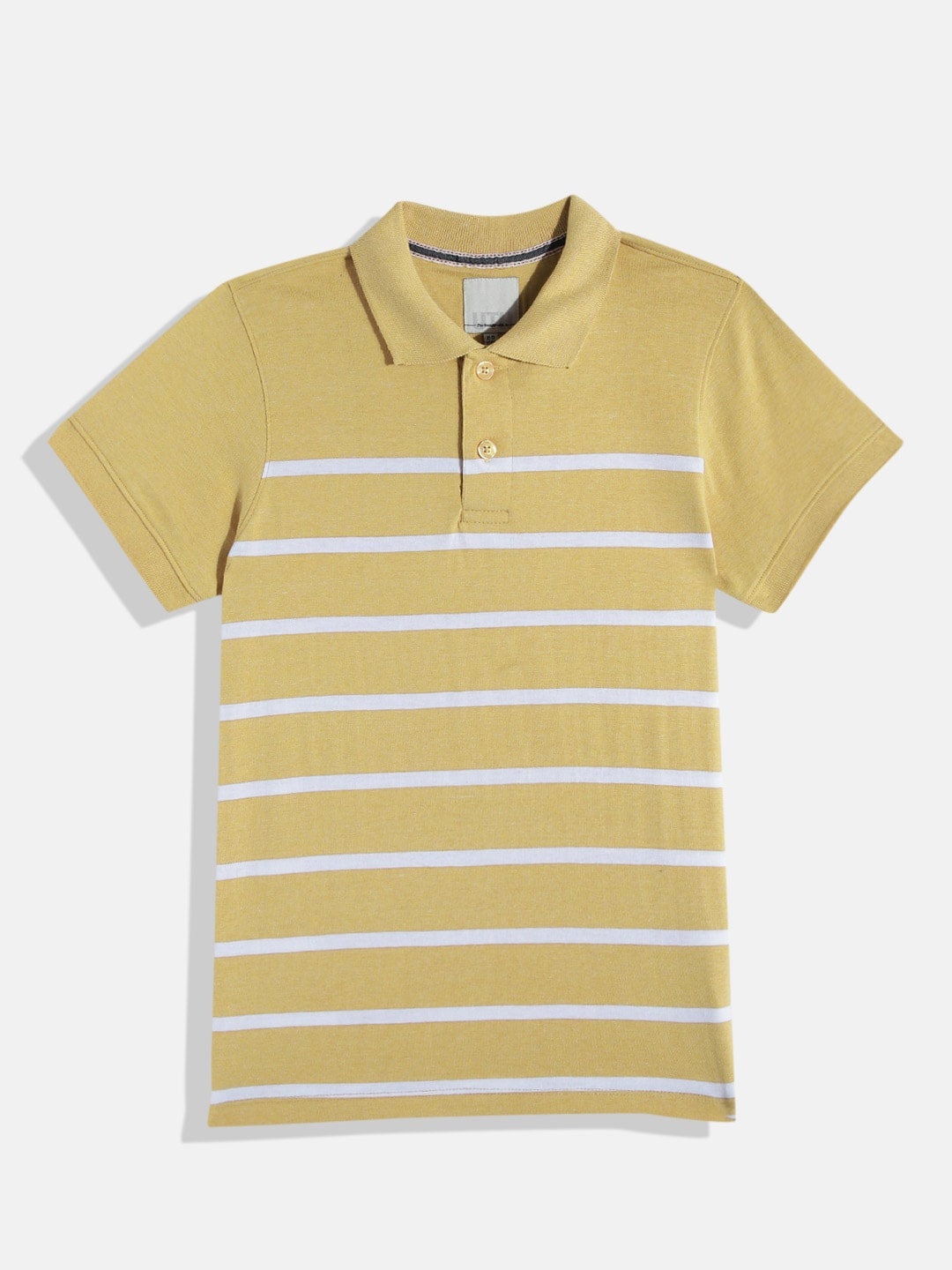 

UTH by Roadster Boys Pure Cotton Striped Polo Collar T-shirt, Yellow