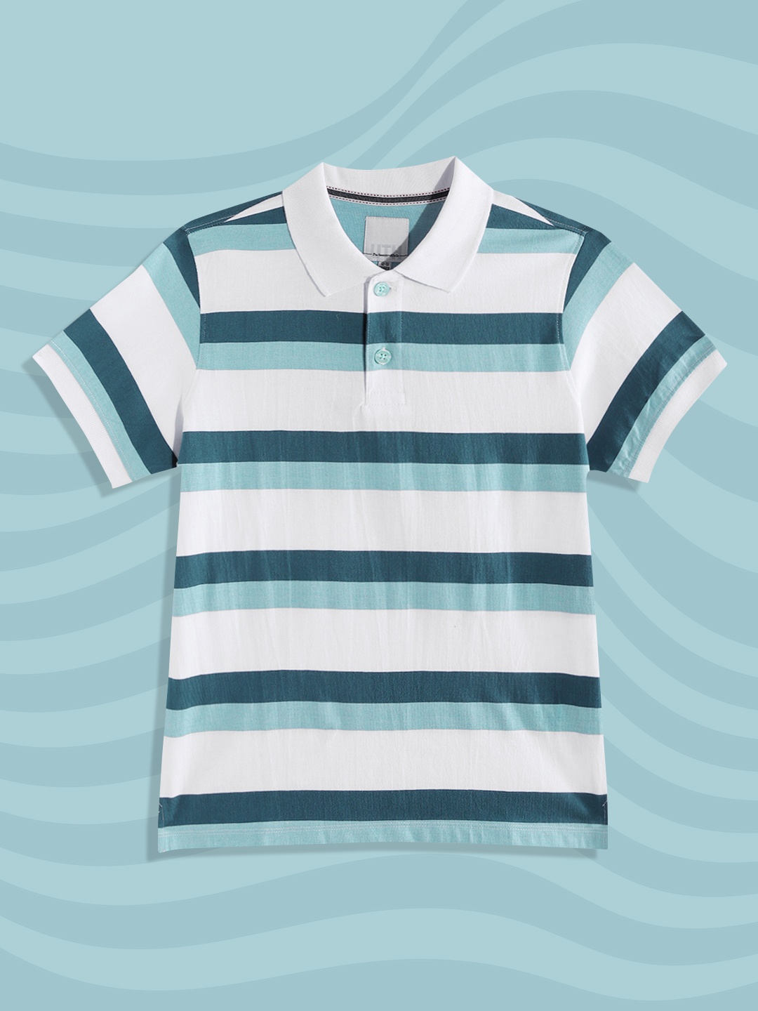 

UTH by Roadster Boys Blue & White Striped Polo Collar T-shirt
