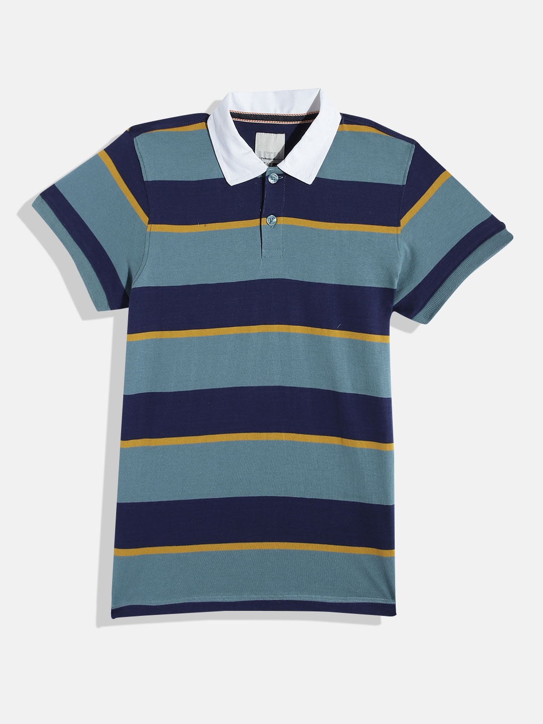 

UTH by Roadster Boys Pure Cotton Striped Polo Collar T-shirt, Grey