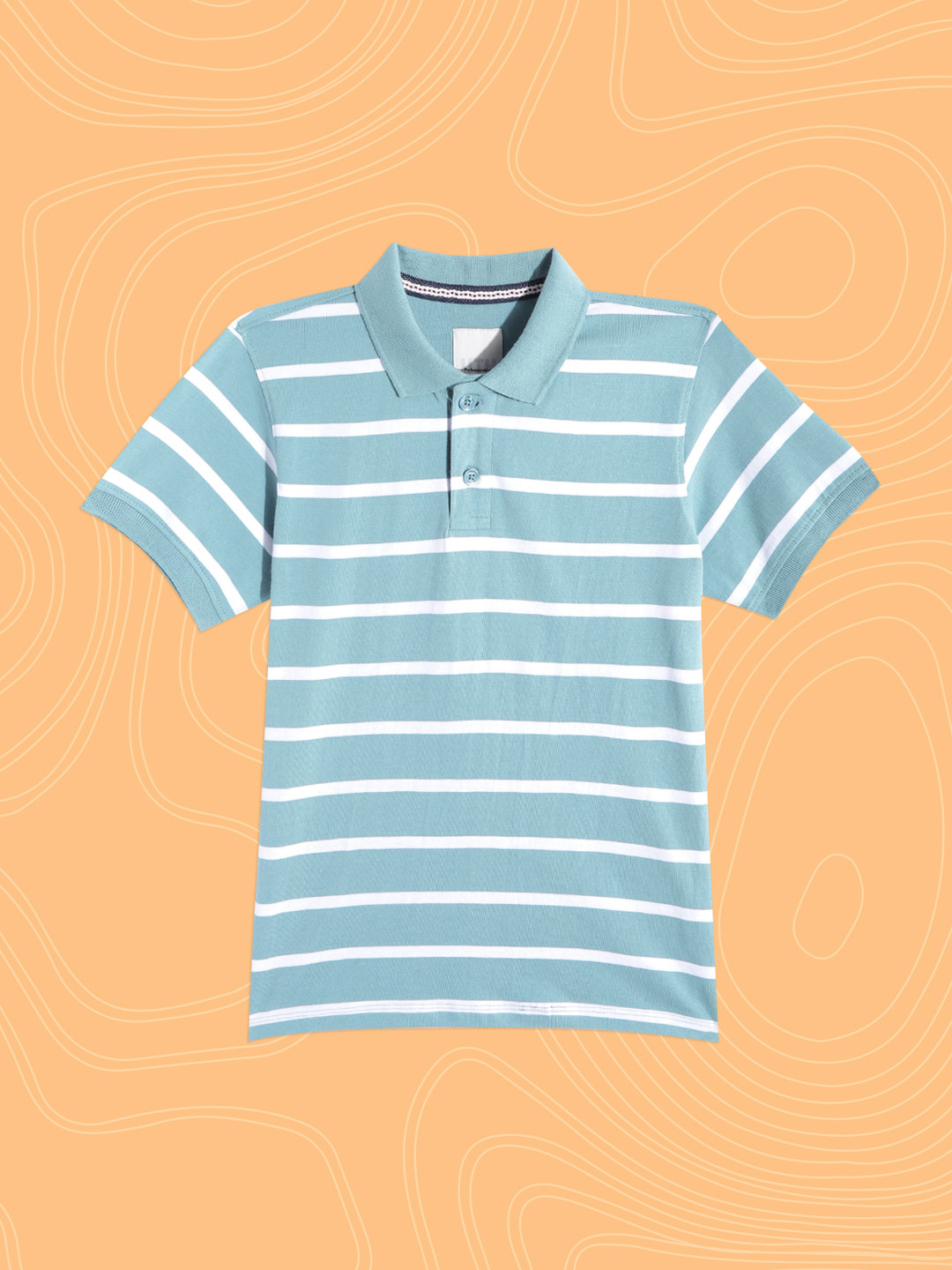 

UTH by Roadster Boys Blue & White Striped Polo Collar Pure Cotton T-shirt